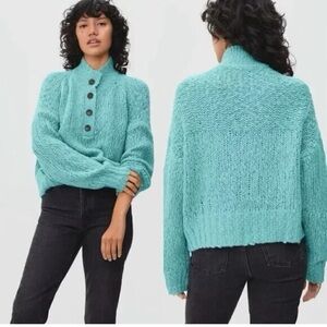 Everlane Lofty Knit Henley Alpaca Sweater Seafoam/Mint Green